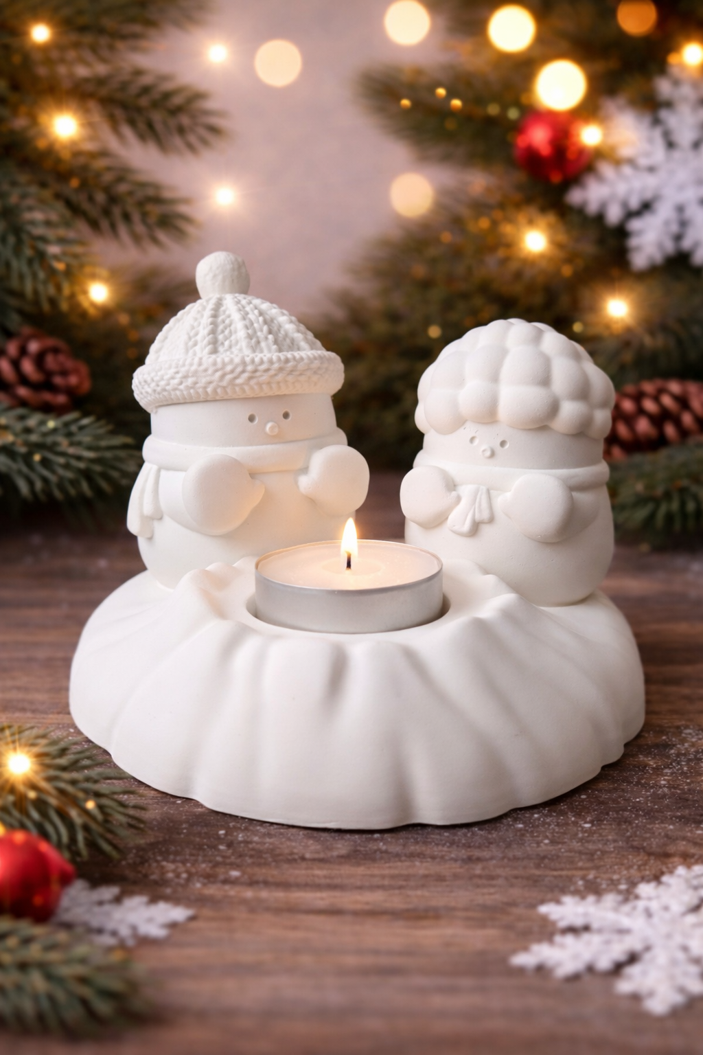 Warm Hearts Snowman Tea Light Holder