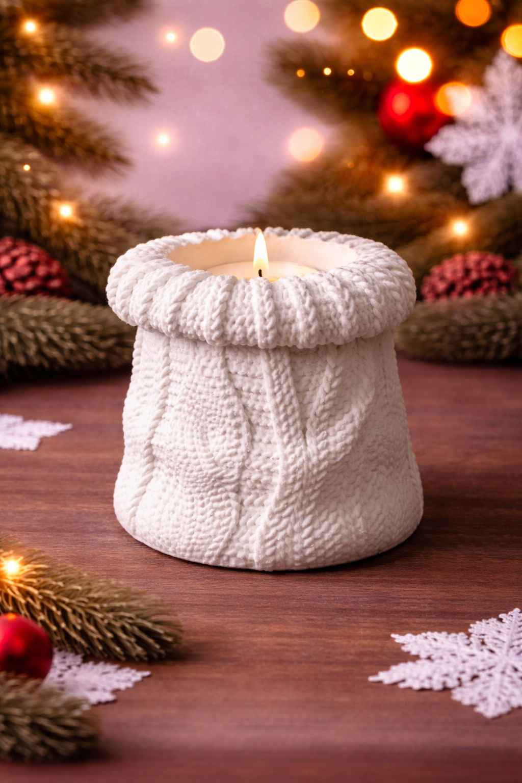 Cozy Knit Wool Bag Candle Holder